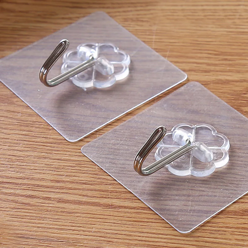 

10 Pieces Waterproof Hook Kitchen Storage Strong Bearing Per Pack Viscose Hooks Free Holes Seamless Linked Transparent 6x6cm