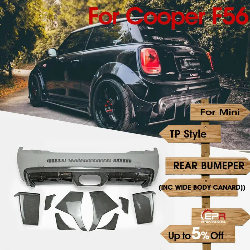 

TP Style Carbon Glossy and FRP Unpainted For Mini F56 Mini Cooper S Wide Body rear bumper Bodykit(inc wide body canard) (S Only)