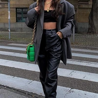 pu cargo pants women black faux leather pants high waist buttocks pants pockets 2021 fashion sexy straight motorcycle trousers