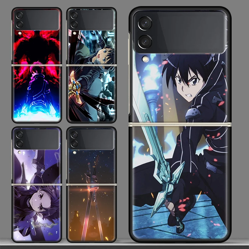 

Sword Art Online Kirito Asuna Black Phone Case For Samsung Galaxy Z Flip 3 PC Cover ZFlip 3 5G Luxury Art Pattern Bumper Coque