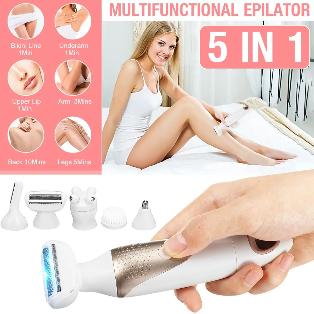 

Multifunction Epilator 5 in 1 Women Hair Removal Device USB Electric Nose Hair Trimmer Eyebrow Shaping Device Shaving Razors