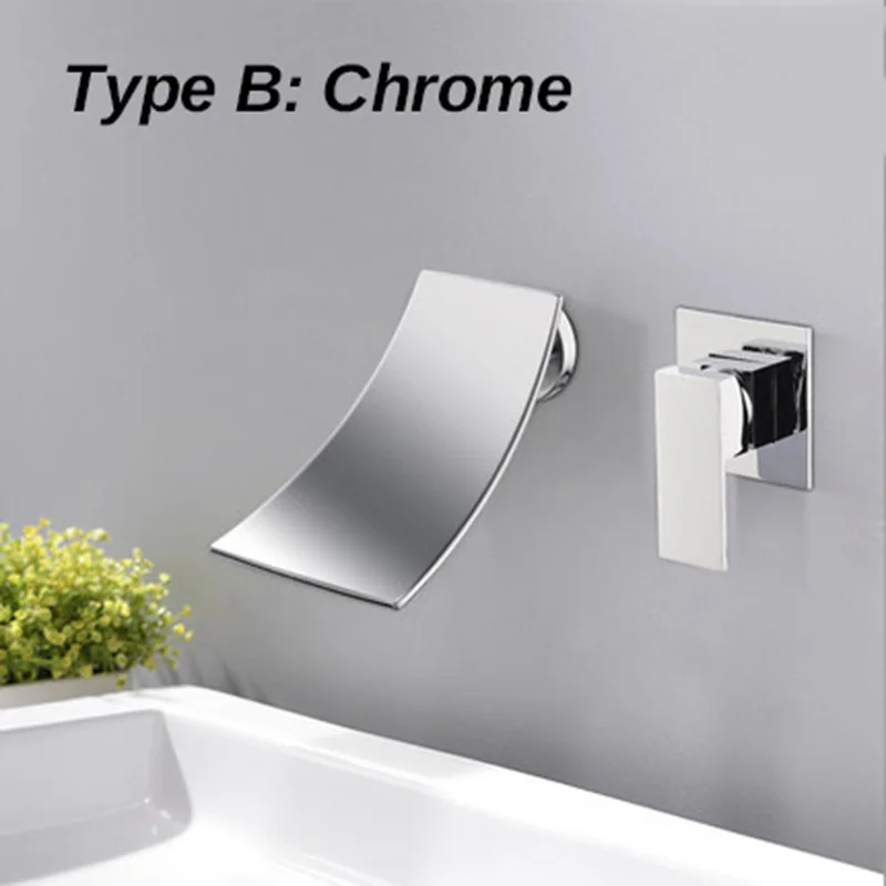 Chrome B tap Кран для раковины Водопад Носик Смеситель для воды кран настенный одной ручкой хромированная отделка твердая латунь para ванная комната - Цвет: Chrome B tap