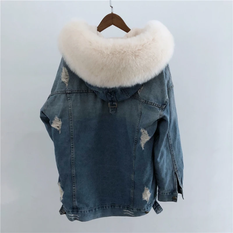 2019 джинсовая парка натуральный мех пальто зимняя куртка Для женщин сапоги на