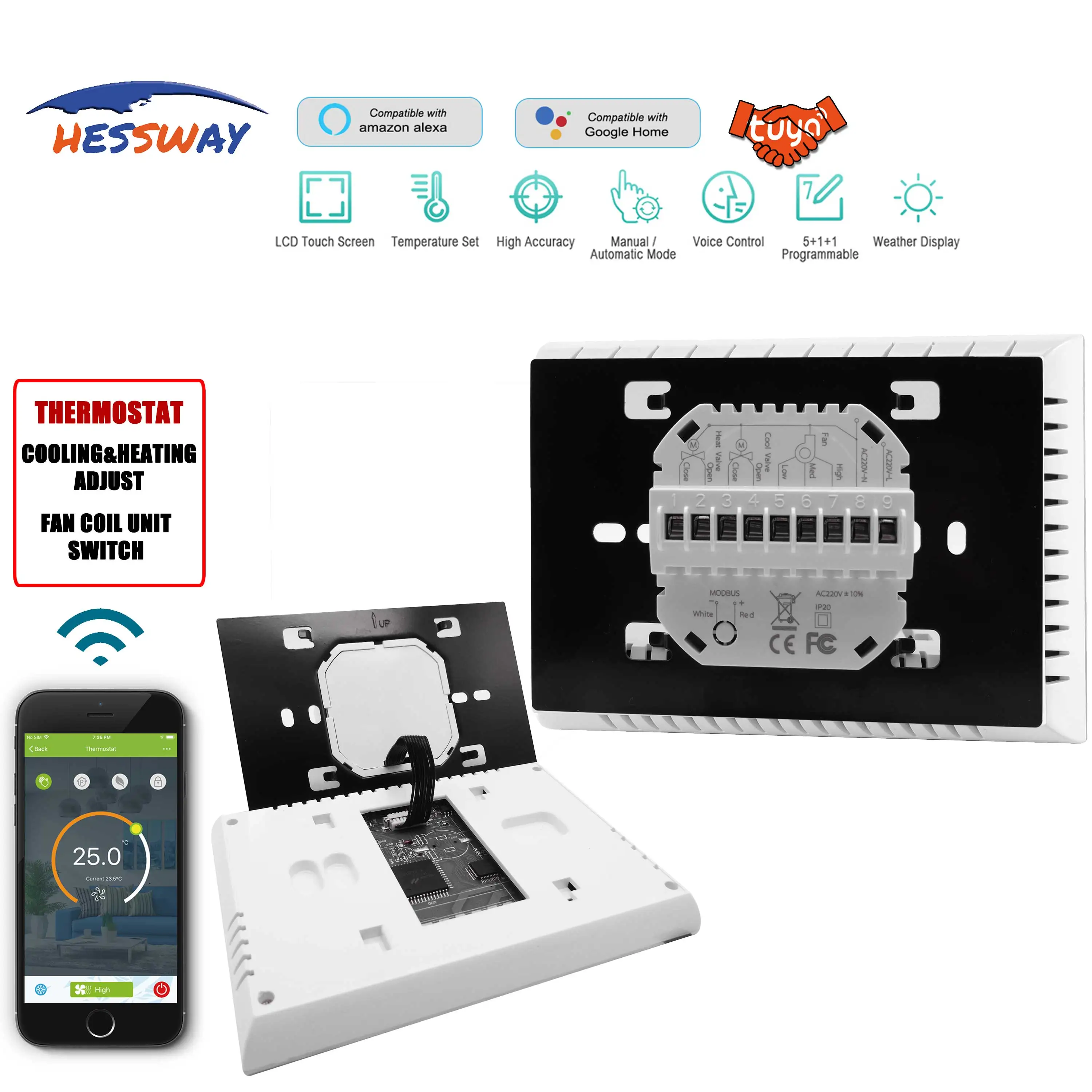 Блок вентиляторной катушки TUYA 2P и 4P умный термостат с Wi-Fi контроллер температуры
