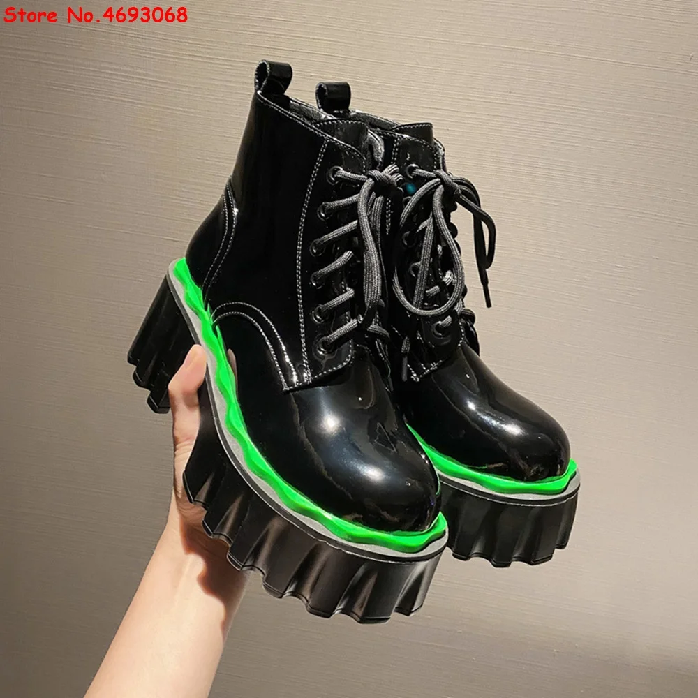 

Women Round Toe High Block Heel Ankle Boots Front Lace Up Black Fashion Jelly Shoes Ladies Spike Heel Runway Boots Patchwork