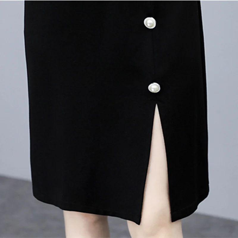 

5XL Fake Two Piece Patchwork Oversized Dresses Lapel Short Sleeves Plus Size Dress 2021 Summer Straight Split Fork Women Clothes