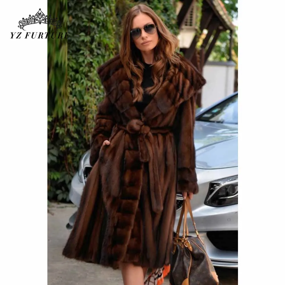 2020 новый натуральный мех норки пальто куртка с большим капюшоном длинное