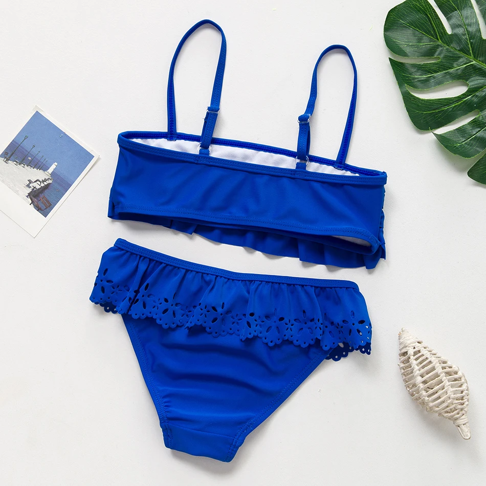 2019 г. Купальник для девочек из двух предметов Стильный с оборками детский