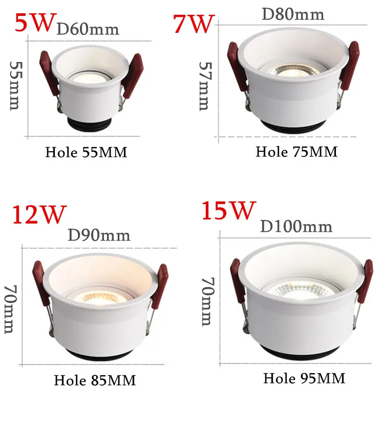 Ángulo ajustable profundo Anti-reflejos LED COB Downlight empotrable 5W 7W 12W 15W LED blanca redonda foco de techo Pic Background
