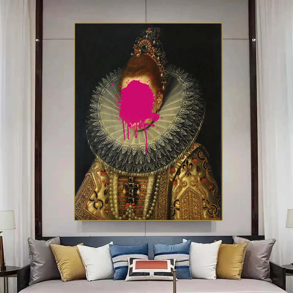 

Classical European Splash Oil Face Woman Curtain Canvas Painting Fun Abstract Wall Art Prints Posters Pictures Home Room Decor