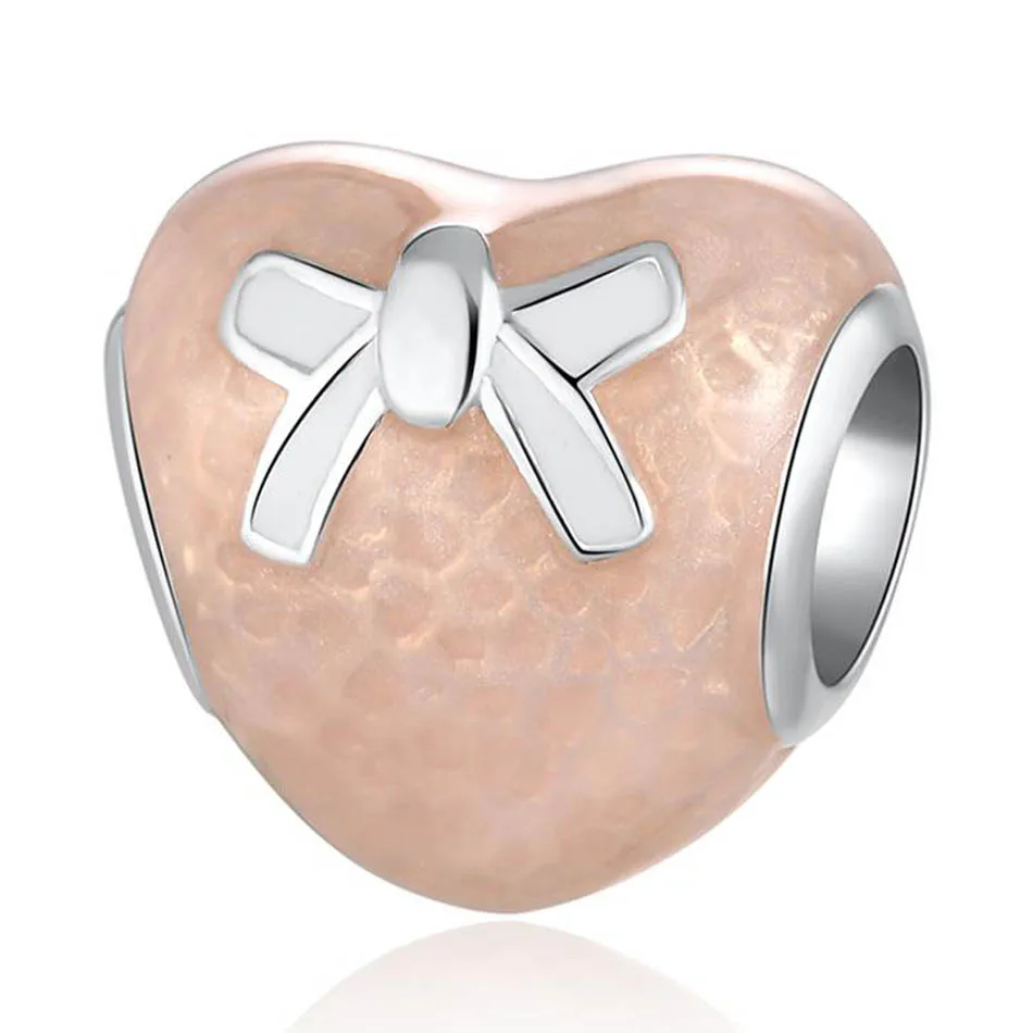 

Розовая эмаль, с кружевом, с бантом в виде сердца бусины fit Pandora браслет Аутентичные S925 серебряный медальон для женщин "сделай сам" для изгото...