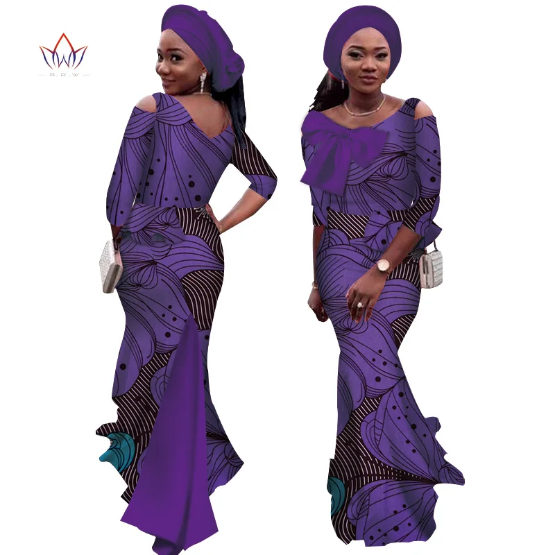 Длинные платья с принтом Анкары и бантом африканские для женщин традиционная