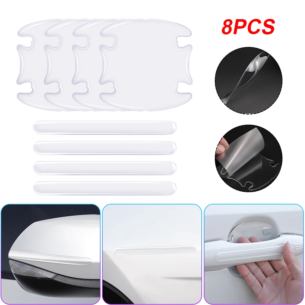 

8pcs Car Door Handle Paint Scratch Protector Adhesive Door Bowl Paint Protective Film with Handle Protector Universal Door Guard
