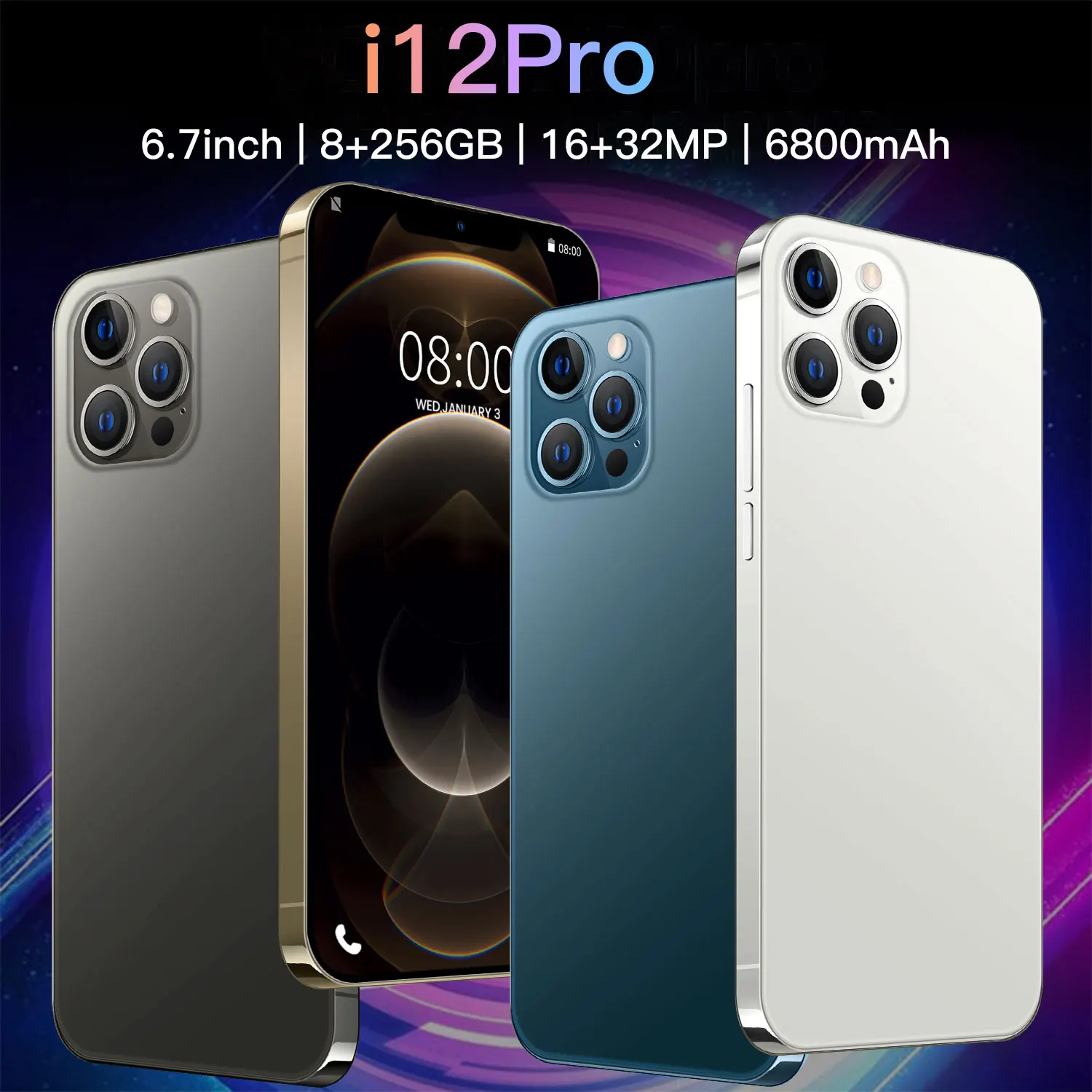 

Newest 5G Global Version i12 pro 6.7 Inch 6800mAh Android10.0 8GB 128GB HD Screen 8 Core Cellphone Mobile Phone Smartphone