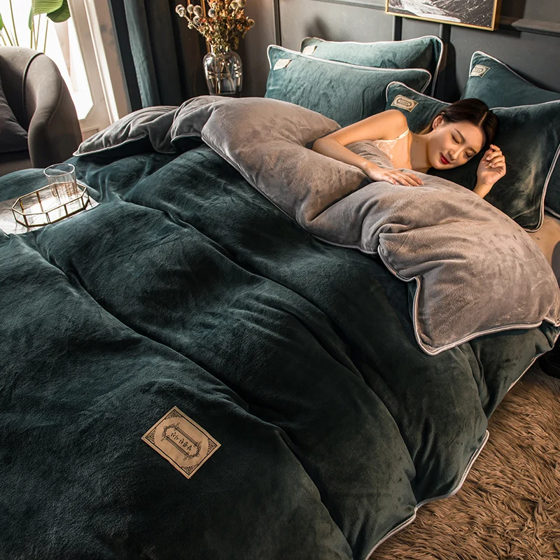 Golden Mink Velvet Extra Thick Hemming 4 Piece Bedding Set Quilt Cover Sheet Pillowcase Home Textile Comfortable Healthy Fabric | Дом и сад