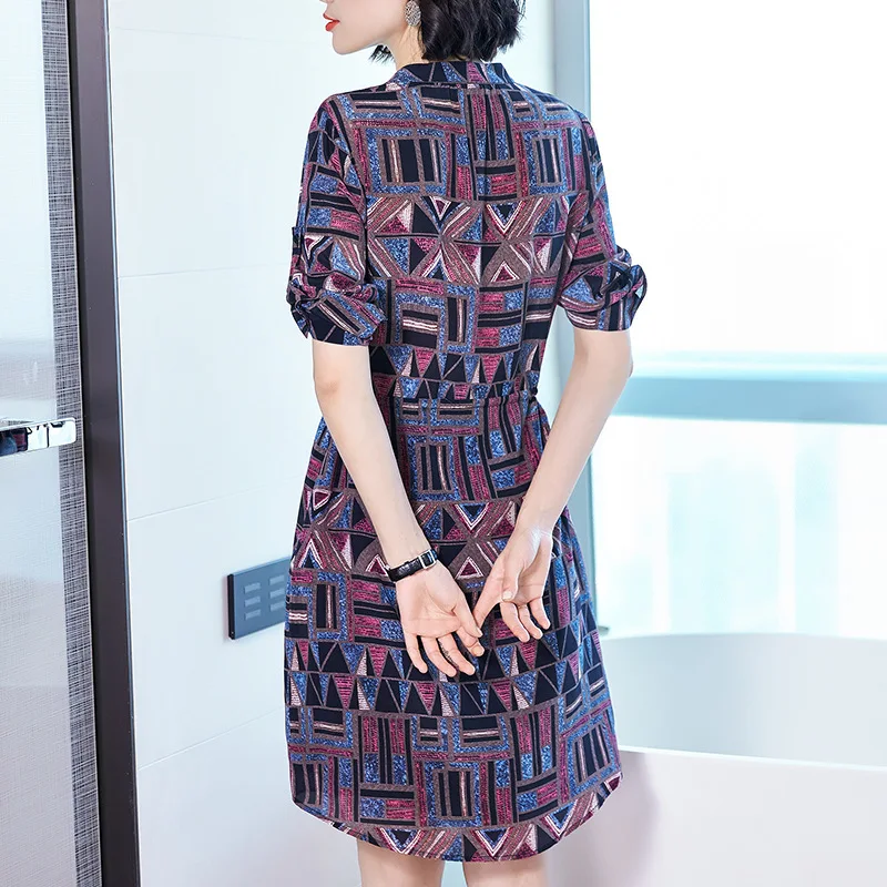 Летнее платье из натурального шелка Женское корейское модное миди с принтом