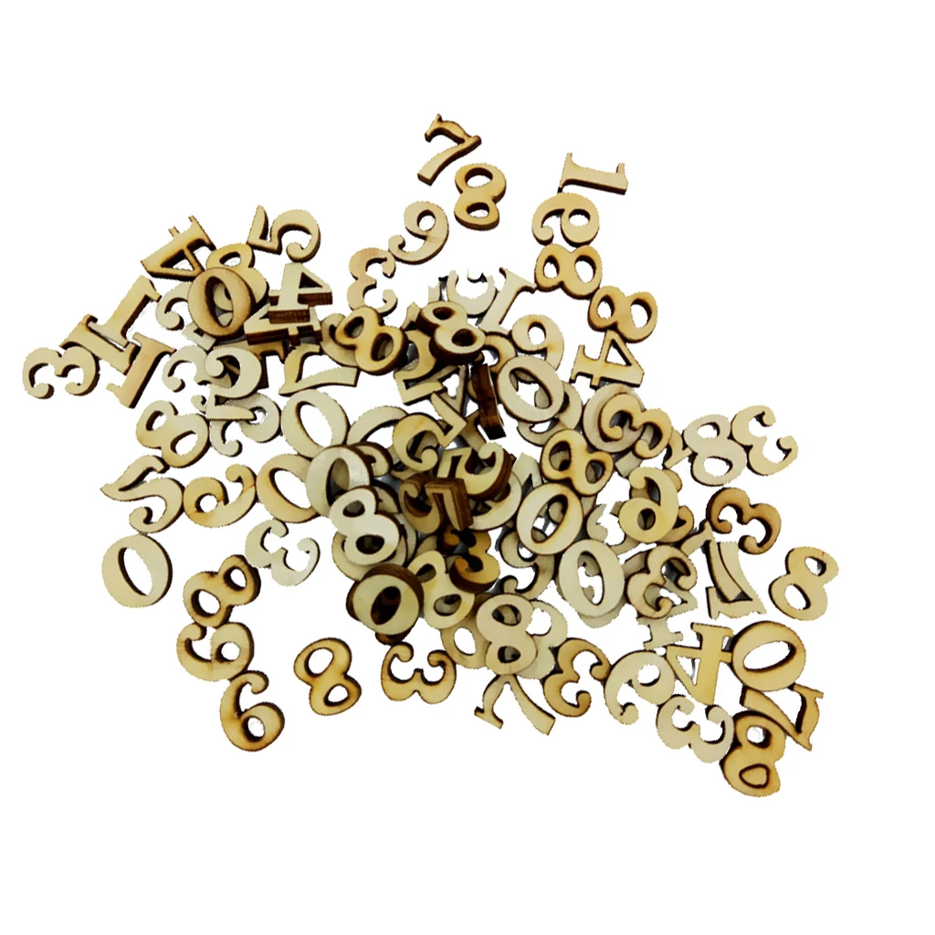 

100x Natural Wood Arabic Numbers Embellishment Kids Educational Toys Crafts