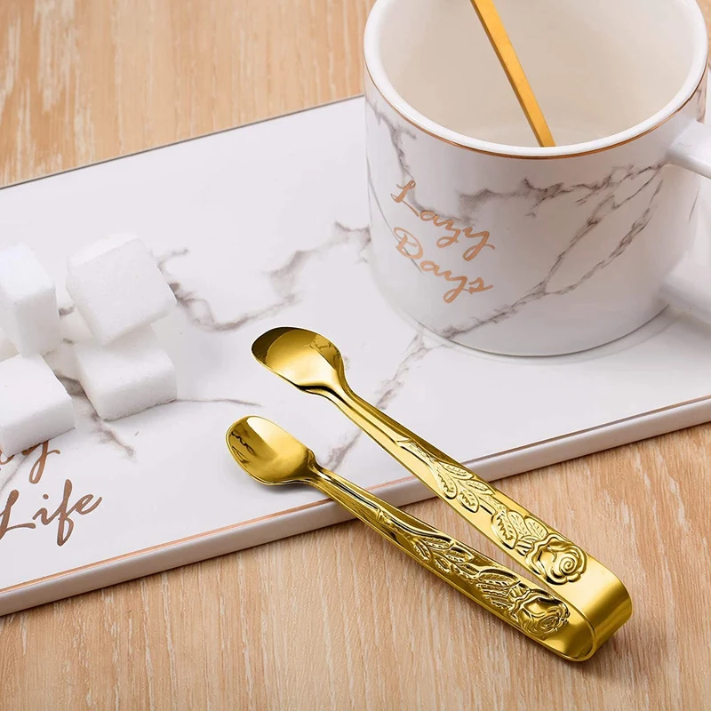 

8Pieces Rose Handle Sugar Tong Stainless Steel Mini Sugar Tong Square Tongs Non-Slip Appetizers Candy Serving Tongs