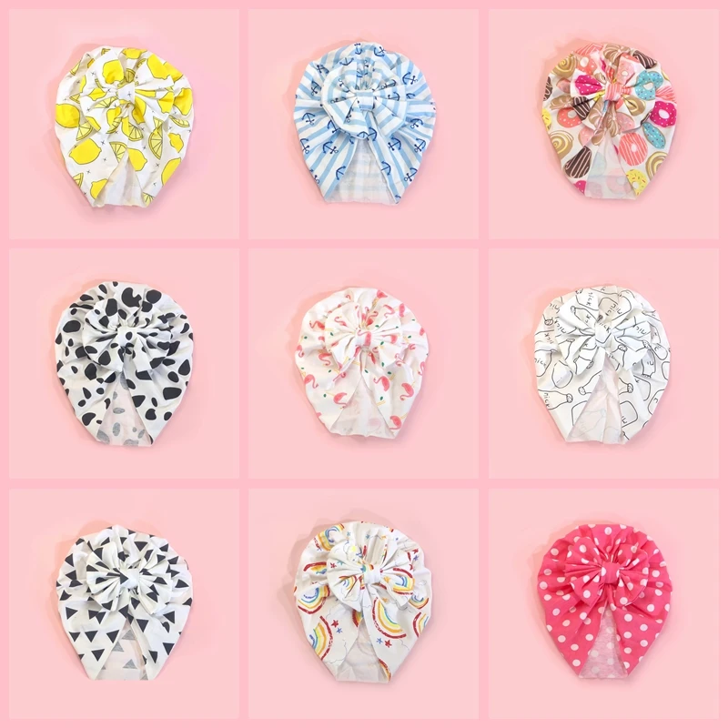 

Fashion Cartoon Pattern Bows Toddler Hat Cute Striped Print Bowknot Infant Cap Baby Girls Headwear Hair Accessories Holiday Gift
