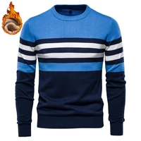 2021 warm velvet cotton sweaters men casual striped slim fit mens pullovers sweater new winter warm fashion sweaters for men