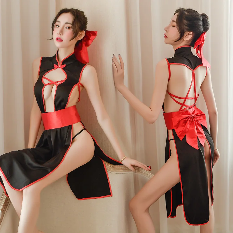 

Gothic clothes sexy lingerie retro embroidery cosplay print slit uniform temptation kimono set exotic clothing