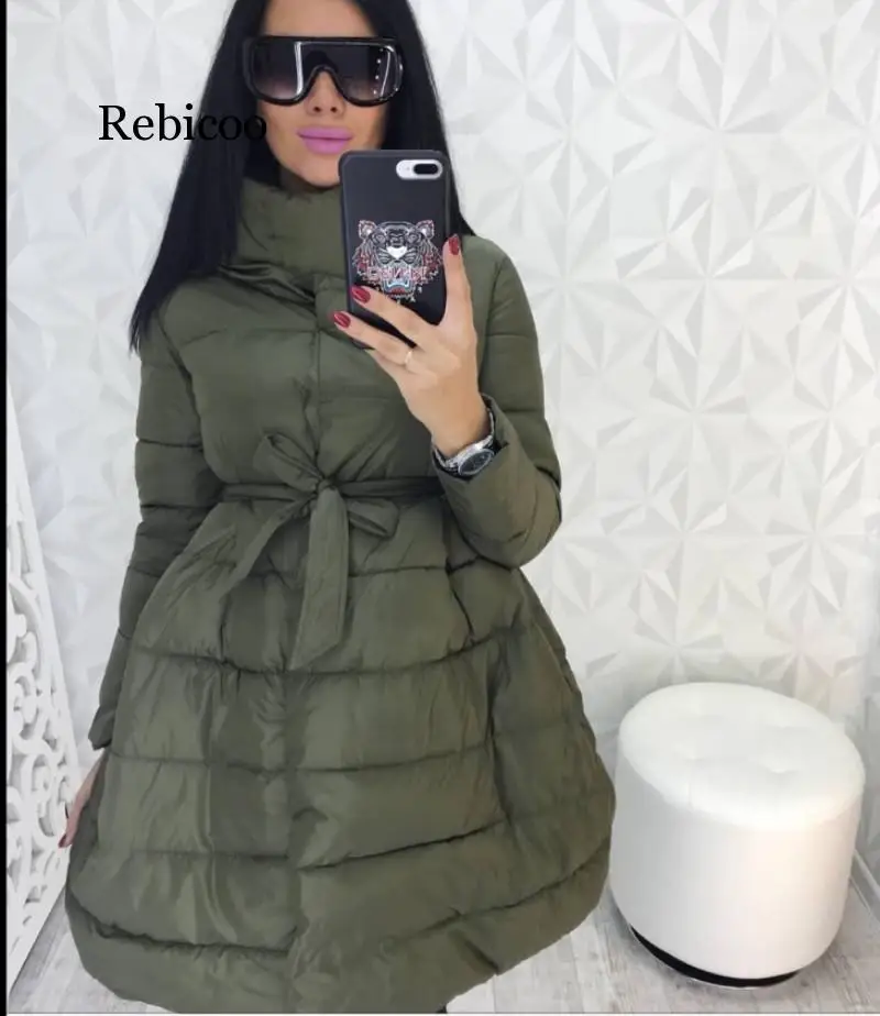 Длинное однобортное Женское пальто Rebicoo модная однотонная теплая хлопковая