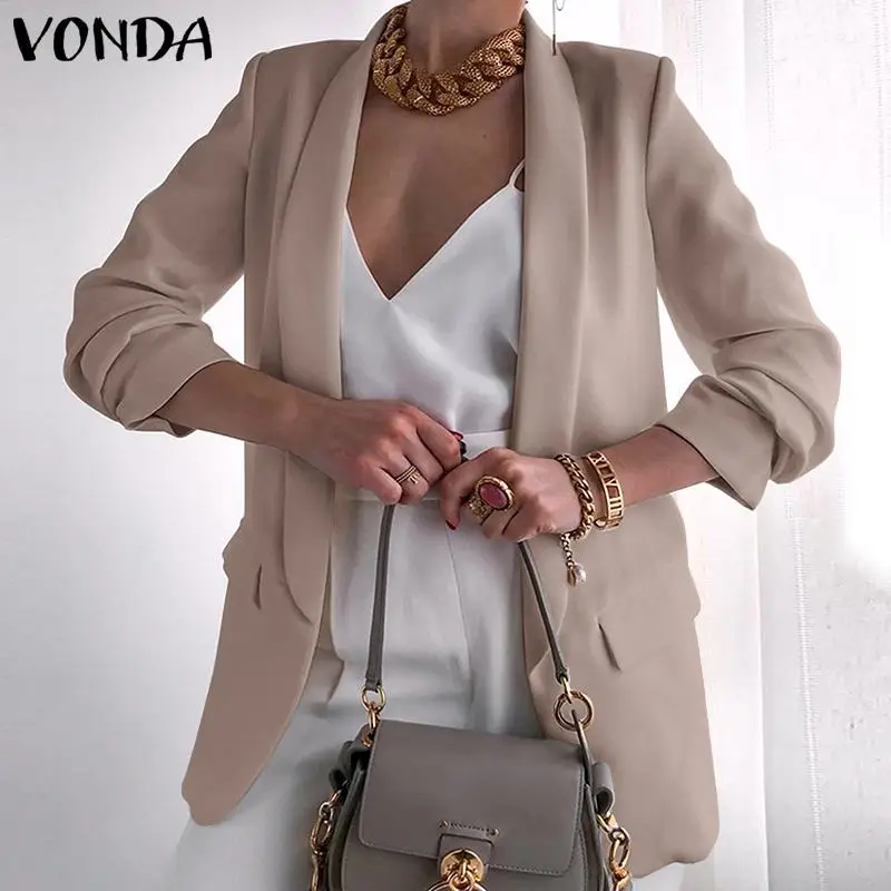 

Пиджак VONDA женский однотонный с длинным рукавом, элегантный плиссированный жакет с отложным воротником и карманами, Офисная уличная одежда ...
