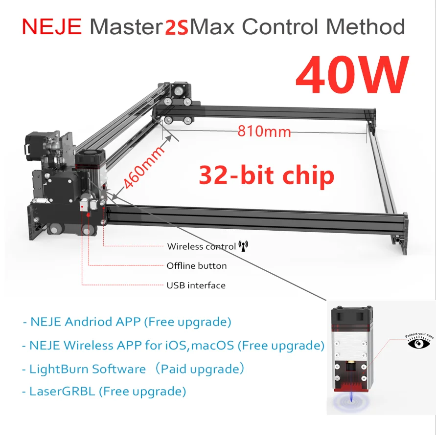 2021 NEJE Master 2S Max 40 Вт Профессиональный высокомощный лазерный режущий станок с ЧПУ