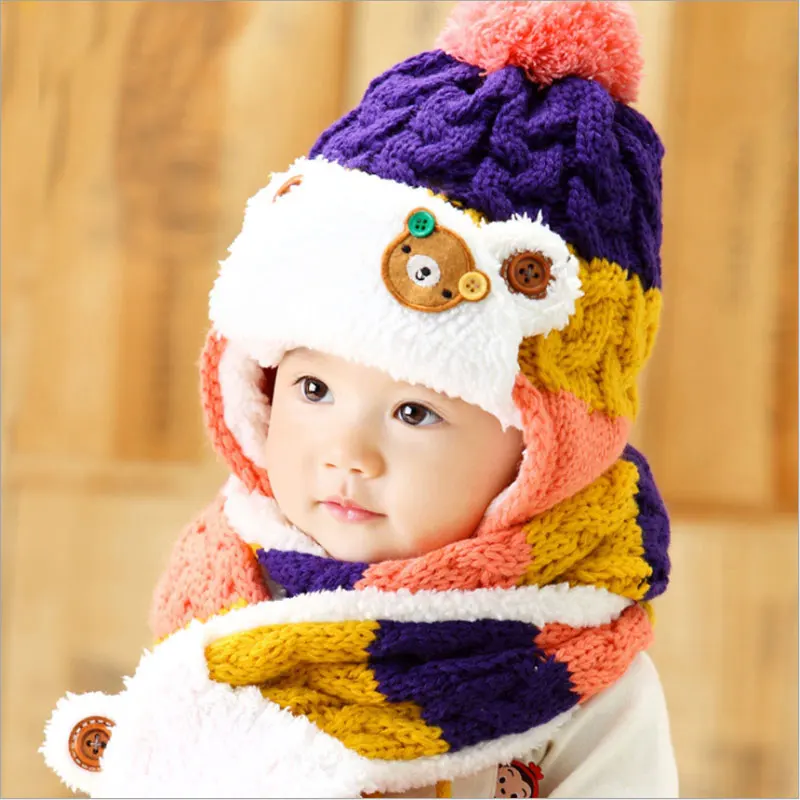 Зимняя шапка для девочек 2 шт. теплая шерстяная Шапка-бини вязаные шапки