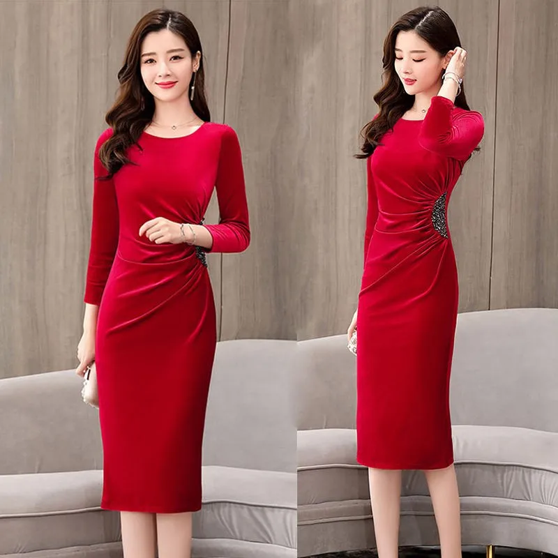 Женское осенне-зимнее элегантное бархатное платье женское модное