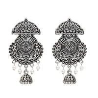 vintage indian jewelry gold silver metal carved imitation pearl tassel drop earrings for women gypsy afghan wedding party gift
