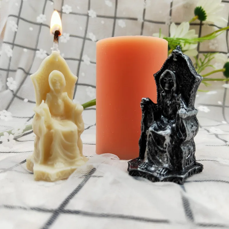 

Off Duty Grim Reaper In Chair Resin Molds DIY Epoxy Resin Halloween Decoration Silicone Mold for Candle Making