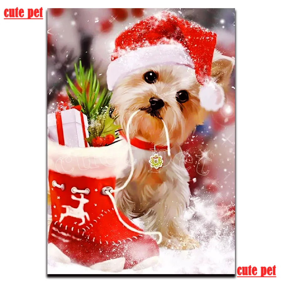 

5D Diy наборы для алмазной живописи Рождество милая собака Алмазная мозаика вышивка CrossStitch круглая дрель Декор Стразы Новогодний подарок