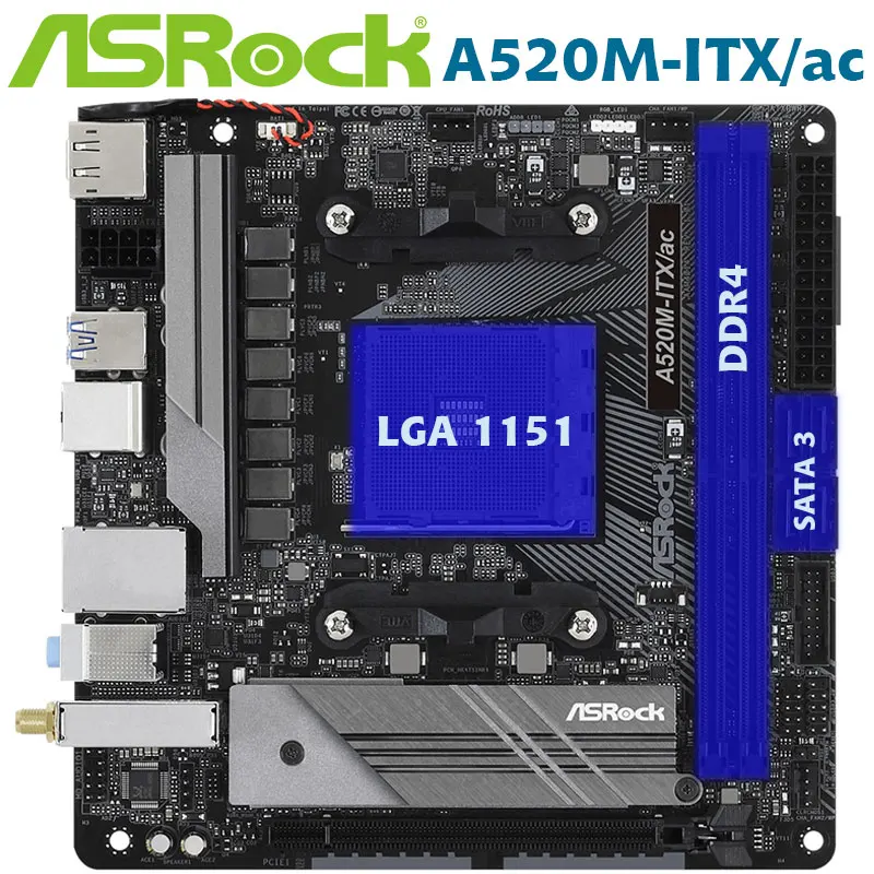 Günstig Motherboard ASRock A520M-ITX/ac Neue Ddr4 Buchse AM4 64GB PCI-E 3,0 PCI-EX16 M.2 SATA3 USB 3,2 OC AMD A520 Für Desktop Mainboard