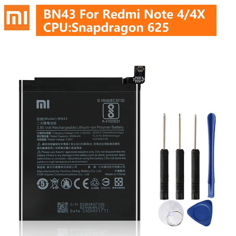 Оригинальный запасной аккумулятор для Xiaomi Redmi Note 4X Note4X стандартная версия Redrice BN43