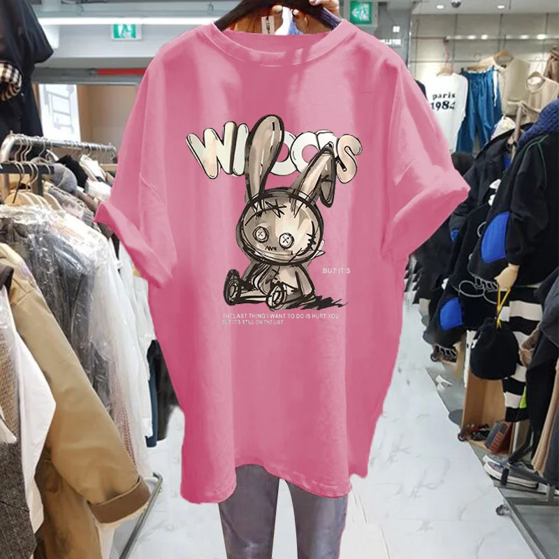 

Graffiti cute rabbit girl spring/summer 2021 new Korean version of loose cotton personality mid-length t-shirt skirt