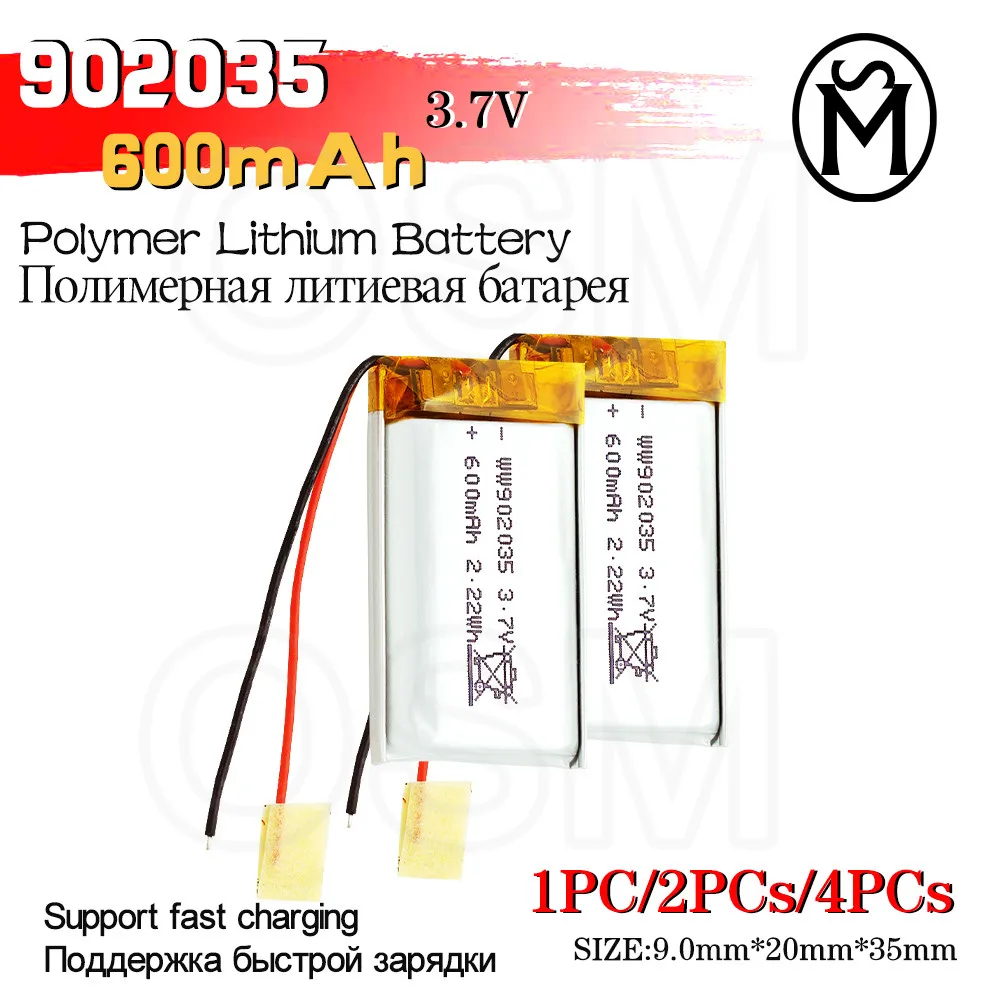 Аккумулятор OSM 1or2or4 pcs Li-Po, модель 902035, 500 мАч, долговечный, раз, подходит для электронных и цифровых продуктов