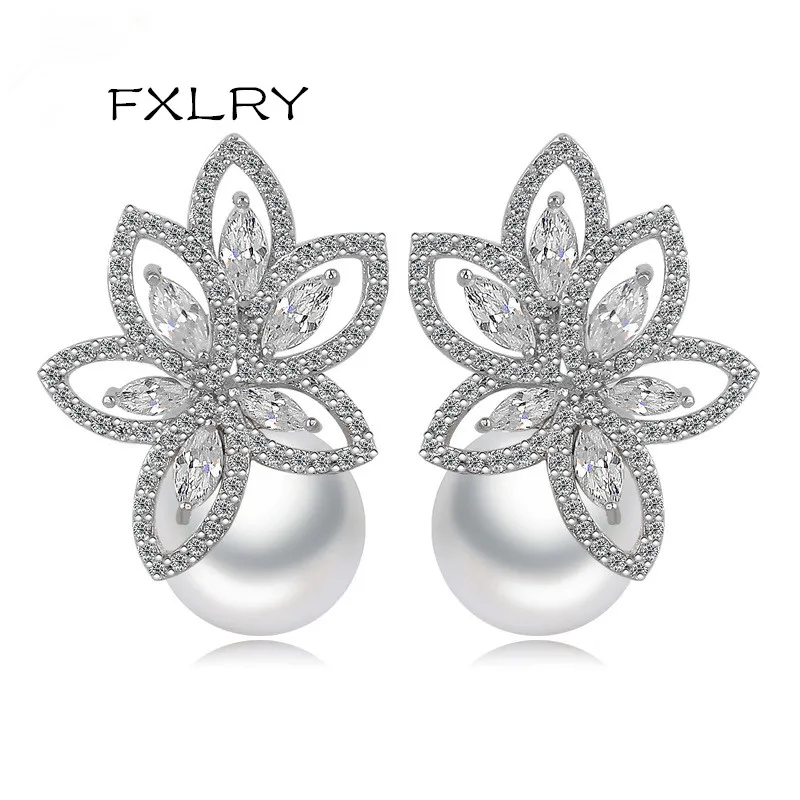 FXLRY новый корейский стиль белый цвет Швейцарский Циркон жемчуг цветок элегантные