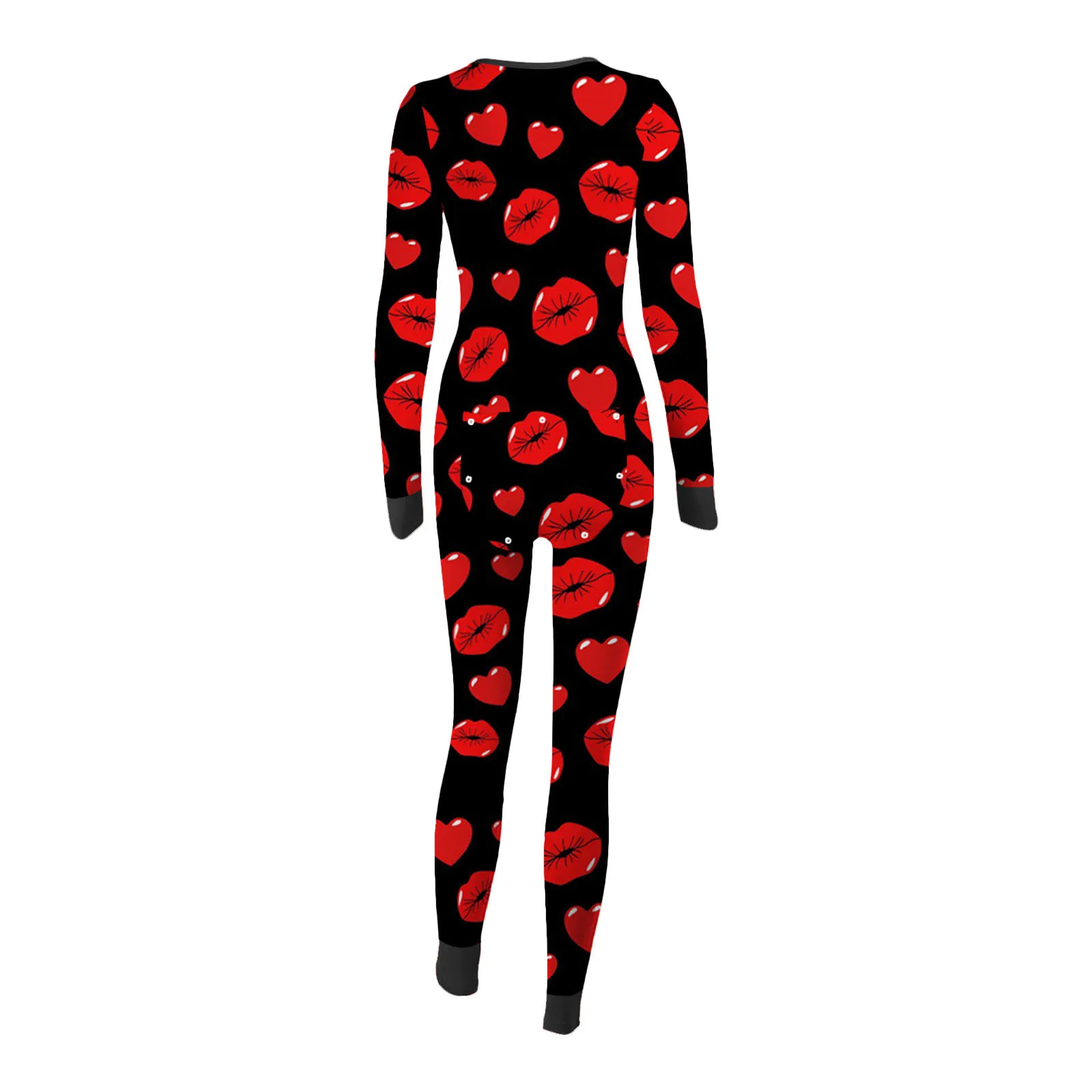 

Sexy Women Pijamas Onesies Print Long Sleeve Button Flap V-neck Nightwear Adults Jumpsuit Pyjama Femme Sleepwear Romper Mujer q5