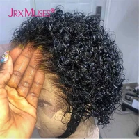 pixie cut wig human hair brazilian short curly bob human hair wigs transparent lace wigs for women cheap glueless black color
