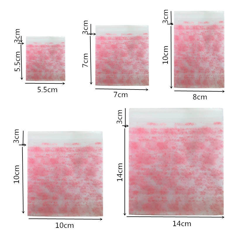 Пакет для печенья и конфет разных размеров 100 шт. самоклеящиеся пластиковые