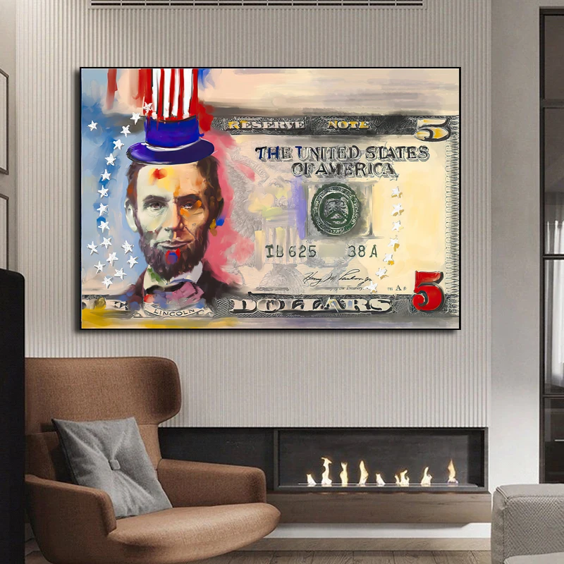 

Abstract Money Dollar Canvas Painting Lincoln Portraits Poster and Prints Wall Art Pictures for Living Room Home Decor Cuadros