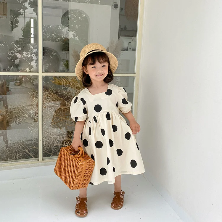 

Korean Style Girls Fashion Dot Square Collar Long Dress Cotton Kids Princess Fashion Dresses 1-7y