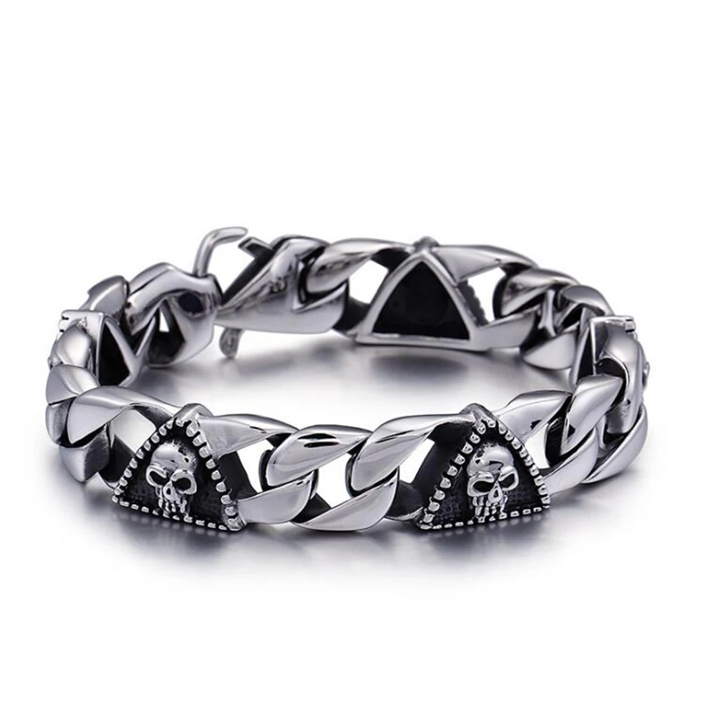 

15 мм тяжелые мужские треугольные рандомные винтажные панк мужские браслеты из нержавеющей стали панцирные курбаны браслет готические байк...