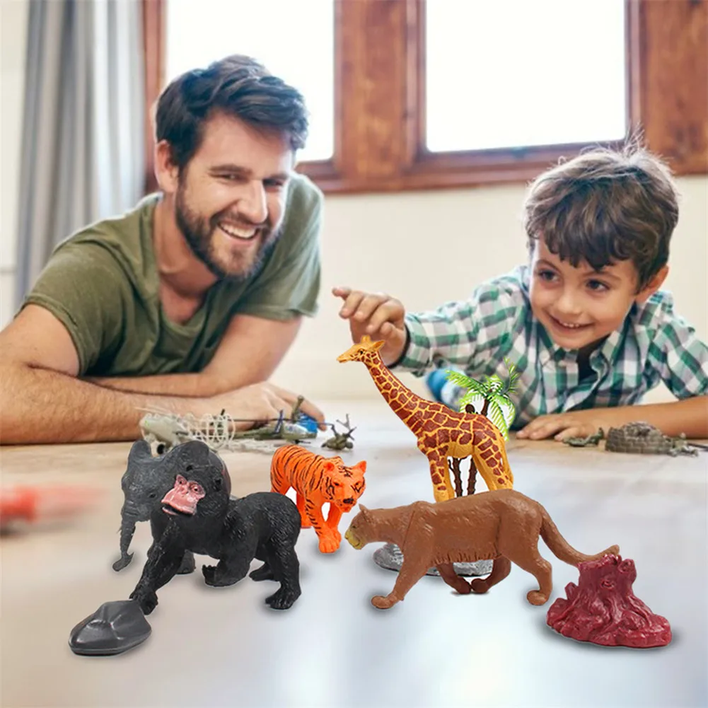 

24PCS Simulation Animal Model Toy Mini Animal Lion Tiger Chicken Duck Cow Poultry Child PVC Figures Dolls Toys For Children