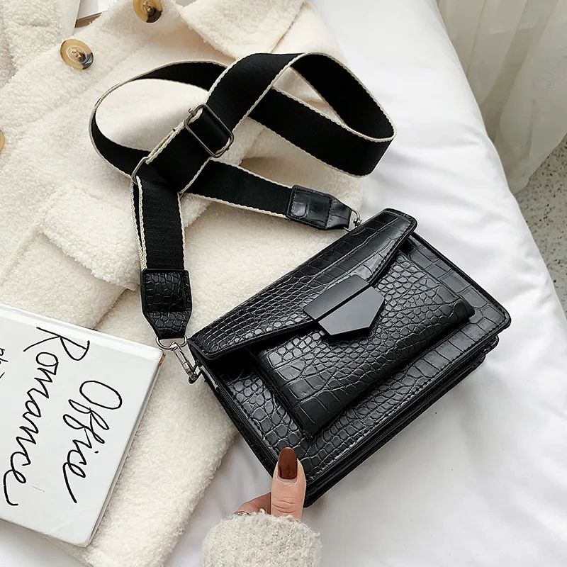 

2021 New Style Mini Handbag Ladies Fashion Small Bag Simple Style Shoulder Bag Retro Wide Shoulder Strap Messenger Bag Wallet