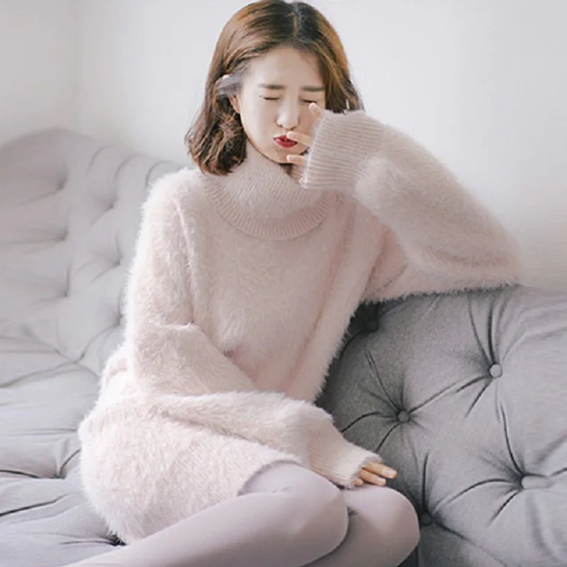 Новинка весна-осень 2022 свитер с высоким воротником Женский мохеровый синий