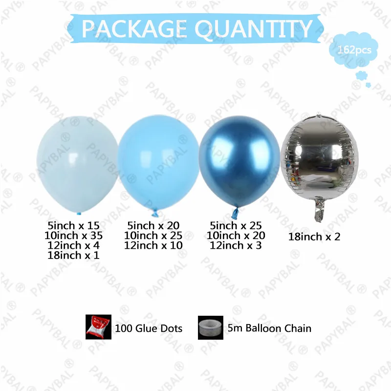 Kit de arco de guirnalda de Globos, 162 piezas, Macaron, azul, cromado, plata, l&aacute;tex, suministros para Baby Shower, decoraciones para fiestas de cumplea&ntilde;os y bodas-3
