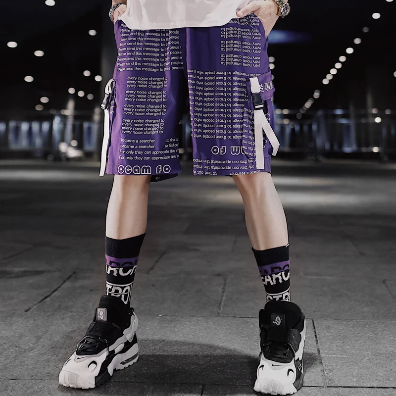 

Streetwear Summer Men Casual Shorts Printing Hip Hop Mens Shorts 2020 New Ribbons Knee Length Bermuda Beach Shorts For Man