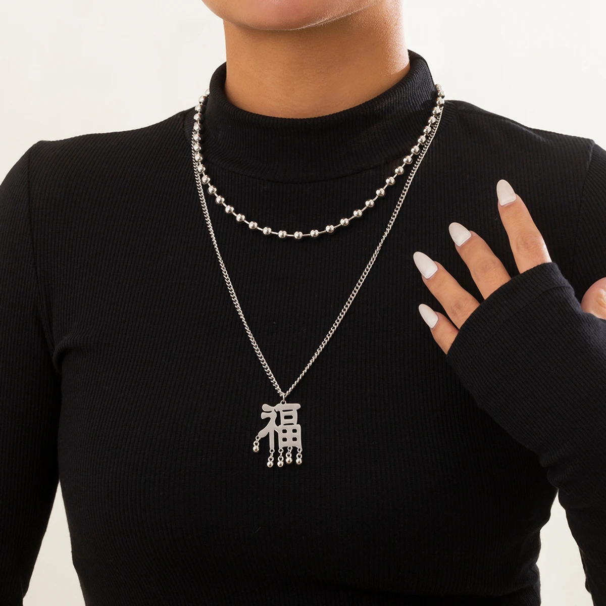 

IngeSight.Z Hip Hop Stainless Steel Pendant Necklaces Multi Layered Silver Color Bead Chain Choker Necklaces Female Men Jewelry